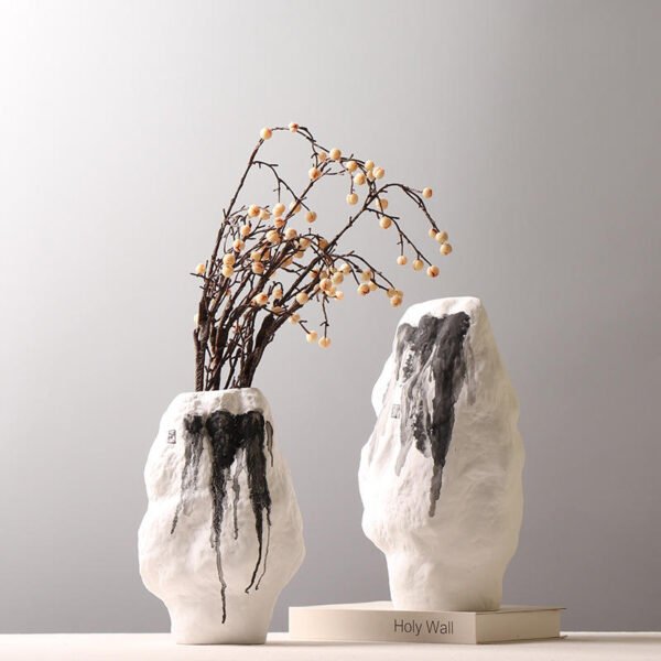 Ha37fd8bd55b540979213d81592647fc9i Modern Oriental Black & White Ink Mountain Ceramic Ornament