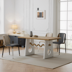 French Funky Mid-Century Solid Wood Table