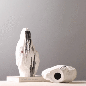Modern Oriental Black & White Ink Mountain Ceramic Ornament