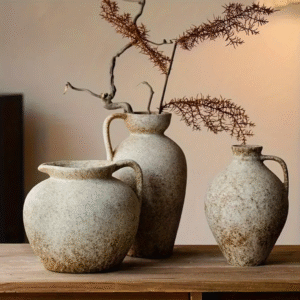 Rustic Charm Vintage Ceramic Cottage Vase Trio