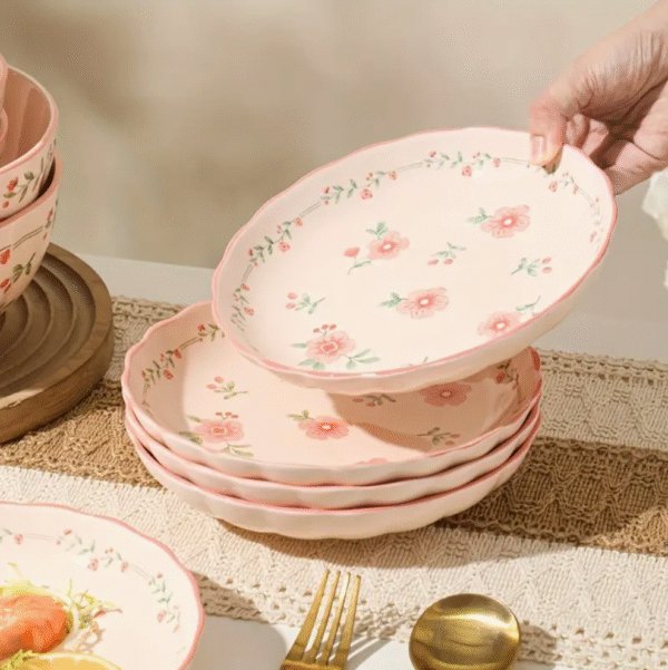 Peach Blossom 8 Piece Ceramic Peach Dining Set