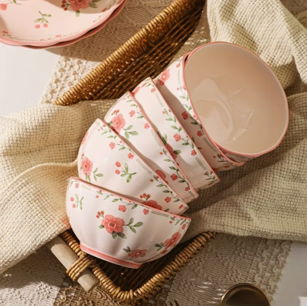 Peach Blossom 8 Piece Ceramic Peach Dining Set
