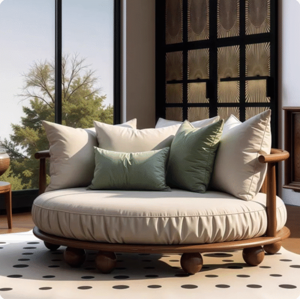 Wabi Sabi Black Walnut Round Solid Wood Lounge Sofa